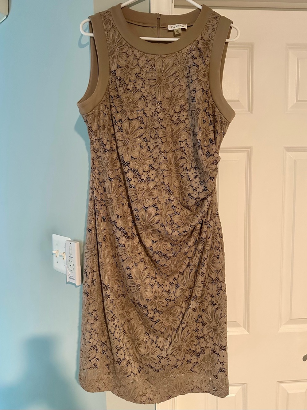 Calvin Klein Taupe Floral Lace Drape Mini Dress - Picture 1 of 2